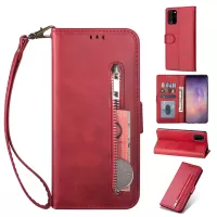 Zipper Pocket Leather Stand Case with Card Slots for Samsung Galaxy Note20 Ultra/Note20 Ultra 5G - Red