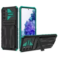 Detachable Card Slot Design PC + TPU Phone Hybrid Case Shell with Kickstand for Samsung Galaxy S20 FE/S20 FE 5G/S20 Lite - Blackish Green