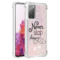 Quicksand Moving Bling Glitter Pattern Printing Clear Soft TPU Phone Case for Samsung Galaxy S20 FE/S20 FE 5G/S20 Lite - Never Stop Dreaming