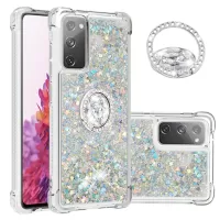 For Samsung Galaxy S20 FE 4G/5G/S20 Fan Edition 4G/5G/S20 Lite Quicksand Glitter Flowing Liquid Anti-drop Ring Holder Kickstand Design TPU Cover - Silver Hearts