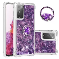 For Samsung Galaxy S20 FE 4G/5G/S20 Fan Edition 4G/5G/S20 Lite Quicksand Glitter Flowing Liquid Anti-drop Ring Holder Kickstand Design TPU Cover - Dark Purple Hearts