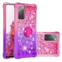 Anti-fall Ring Kickstand Soft TPU Gradient Quicksand Cover Flowing Liquid Design Stylish Phone Case for Samsung Galaxy S20 FE 4G/5G/S20 Fan Edition 4G/5G/S20 Lite - Pink/Purple