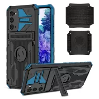 Kickstand Drop-resistant PC + TPU Phone Cover Case with Detachable Adjustable Wristband for Samsung Galaxy S20 FE/S20 FE 5G/S20 Lite - Blue