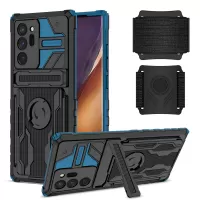 Adjustable Wristband Hard PC + Soft TPU Phone Back Case Dual Layer Hybrid Phone Cover with Kickstand for Samsung Galaxy Note20 Ultra/Note20 Ultra 5G - Blue