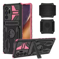Adjustable Wristband Hard PC + Soft TPU Phone Back Case Dual Layer Hybrid Phone Cover with Kickstand for Samsung Galaxy Note20 Ultra/Note20 Ultra 5G - Pink
