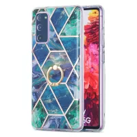 Kickstand Design TPU Phone Cover IMD IML Drop-Resistant 2.0mm Electroplating Marble Pattern Case for Samsung Galaxy S20 FE/S20 FE 5G/S20 Fan Edition/S20 Fan Edition 5G/S20 Lite - Blue/Green