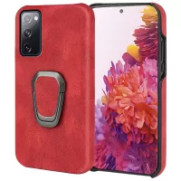 Ring Holder Kickstand Anti-scratch PU Leather Coated PC Phone Cover Case for Samsung Galaxy S20 FE/S20 FE 5G/S20 Fan Edition 5G/S20 Fan Edition 4G/S20 Lite - Red
