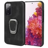 Ring Holder Kickstand Anti-scratch PU Leather Coated PC Phone Cover Case for Samsung Galaxy S20 FE/S20 FE 5G/S20 Fan Edition 5G/S20 Fan Edition 4G/S20 Lite - Black