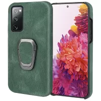 Ring Holder Kickstand Anti-scratch PU Leather Coated PC Phone Cover Case for Samsung Galaxy S20 FE/S20 FE 5G/S20 Fan Edition 5G/S20 Fan Edition 4G/S20 Lite - Green