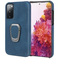 Ring Holder Kickstand Anti-scratch PU Leather Coated PC Phone Cover Case for Samsung Galaxy S20 FE/S20 FE 5G /S20 Fan Edition 5G/S20 Fan Edition 4G/S20 Lite - Blue