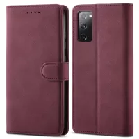 RFID Blocking Anti-scratch Matte Anti-fall PU Leather Stand Wallet Design Phone Case Cover for Samsung Galaxy S20 FE/S20 FE 5G/S20 Lite - Wine Red