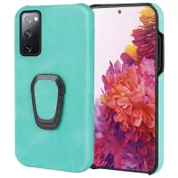 Ring Holder Kickstand Anti-scratch PU Leather Coated PC Phone Cover Case for Samsung Galaxy S20 FE/S20 FE 5G /S20 Fan Edition 5G/S20 Fan Edition 4G/S20 Lite - Matcha Green