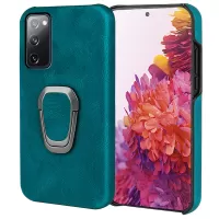Ring Holder Kickstand Anti-scratch PU Leather Coated PC Phone Cover Case for Samsung Galaxy S20 FE/S20 FE 5G/S20 Fan Edition 5G/S20 Fan Edition 4G/S20 Lite - Cyan