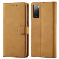 RFID Blocking Anti-scratch Matte Anti-fall PU Leather Stand Wallet Design Phone Case Cover for Samsung Galaxy S20 FE/S20 FE 5G/S20 Lite - Light Brown
