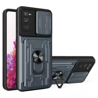 Card Holder Design Slide Camera Protection Shockproof PC + TPU Phone Case with Ring Kickstand for Samsung Galaxy S20 FE/S20 FE 5G/S20 Lite - Titanium Grey