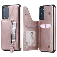 For Samsung Galaxy S20 FE/S20 FE 5G/S20 Lite KT Leather Coated Series-2 Zipper Pocket Design PU Leather Coated Kickstand Phone Case - Rose Gold