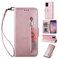Zipper Pocket PU Leather Wallet Stand Case for Samsung Galaxy Note20/Note20 5G - Rose Gold
