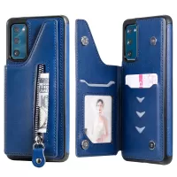 For Samsung Galaxy S20 FE/S20 FE 5G/S20 Lite KT Leather Coated Series-2 Zipper Pocket Design PU Leather Coated Kickstand Phone Case - Blue