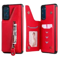 For Samsung Galaxy S20 FE/S20 FE 5G/S20 Lite KT Leather Coated Series-2 Zipper Pocket Design PU Leather Coated Kickstand Phone Case - Red