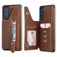 For Samsung Galaxy S20 FE/S20 FE 5G/S20 Lite KT Leather Coated Series-2 Zipper Pocket Design PU Leather Coated Kickstand Phone Case - Brown