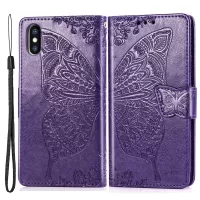For iPhone XS Max 6.5 inch Imprinting Butterfly Flower PU Leather + TPU All-round Protection Wallet Stand Phone Cover Case - Purple