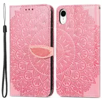 For iPhone XR 6.1 inch Imprinted Dream Wings Pattern Flip Phone Case Folio Wallet Wrist Strap PU Leather Stand Cover - Pink