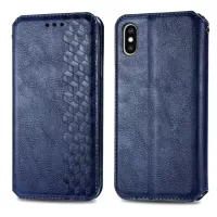 Rhombus Imprinting Design PU Leather Case for iPhone XS Max 6.5 inch, Anti-Fall Leather Wallet Stand Phone Accessory - Blue