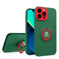 For iPhone 13 Pro 6.1 inch Camera Lens Protection PC + TPU Hybrid Cover Metal Ring Kickstand Phone Case - Blackish Green/Red