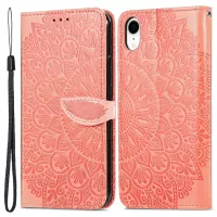 For iPhone XR 6.1 inch Imprinted Dream Wings Pattern Flip Phone Case Folio Wallet Wrist Strap PU Leather Stand Cover - Orange