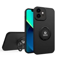 For iPhone 11 6.1 inch Hard PC + Soft TPU Drop-proof Mobile Phone Case Cover with Ring Kickstand - Black/Black