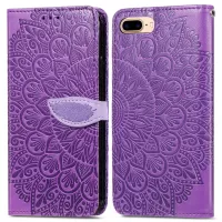 For iPhone 7 Plus/8 Plus 5.5 inch TPU+PU Leather Mobile Phone Case Imprinted Dream Wings Pattern Wallet Flip Cover with Strap - Purple