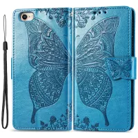 For iPhone 7 4.7 inch/8 4.7 inch/SE (2020)/SE (2022) Imprinting Butterfly Flower PU Leather Stand Cover Wallet Phone Case - Blue