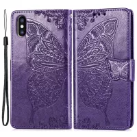 For iPhone X/XS 5.8 inch Butterfly Flower Imprinted PU Leather Magnetic Clasp Phone Case with Wallet Stand - Purple