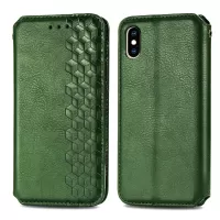 Rhombus Imprinting Design PU Leather Case for iPhone XS Max 6.5 inch, Anti-Fall Leather Wallet Stand Phone Accessory - Green