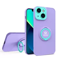 Hard PC + Soft TPU Hybrid Case for iPhone 13 6.1 inch, Ring Kickstand Camera Lens Protection Phone Cover - Purple/Light Green
