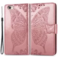 For iPhone 7 4.7 inch/8 4.7 inch/SE (2020)/SE (2022) Imprinting Butterfly Flower PU Leather Stand Cover Wallet Phone Case - Rose Gold