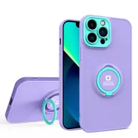 Metal Ring Kickstand Phone Case for iPhone 12 Pro Max 6.7 inch, Anti-scratch Hard PC + Soft TPU Hybrid Cover - Purple/Light Green