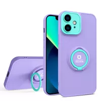 For iPhone 11 6.1 inch Hard PC + Soft TPU Drop-proof Mobile Phone Case Cover with Ring Kickstand - Purple/Light Green