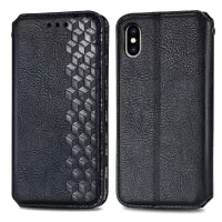PU Leather Wallet Stand Case for iPhone X/XS 5.8 inch, with Rhombus Imprinting Design Phone Accessory - Black