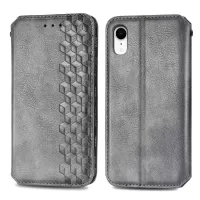 Rhombus Imprinting PU Leather Wallet Case for iPhone XR 6.1 inch, Foldable Stand Design Phone Accessory - Grey