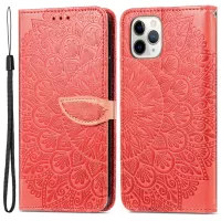 For iPhone 11 Pro Max 6.5 inch PU Leather Imprinted Dream Wings Pattern Case Wallet Stand Magnetic Closure Flip Shockproof Cover with Strap - Red