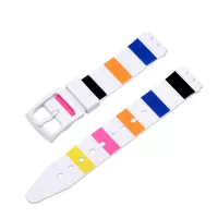 For Swatch 19mm Replacement Wrist Band Stripe Printed Silicone Adjustable Smart Watch Strap - C4