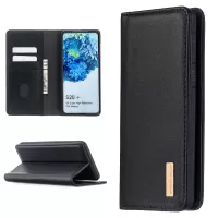 Detachable 2-in-1 Genuine Leather Wallet Stand Case for Samsung Galaxy S20 Plus / S20 Plus 5G - Black