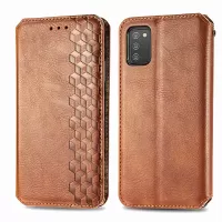 Auto-Absorbed Rhombus Imprinting PU Leather Case for Samsung Galaxy A03s (166.5 x 75.98 x 9.14mm), Folio Flip Wallet Stand Phone Accessory - Brown