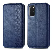 Auto-Absorbed PU Leather Case for Samsung Galaxy S20 Plus/S20 Plus 5G, Rhombus Imprinting Wallet Stand Design Phone Accessory - Blue