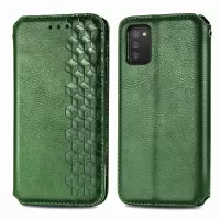 Auto-Absorbed Rhombus Imprinting PU Leather Case for Samsung Galaxy A03s (166.5 x 75.98 x 9.14mm), Folio Flip Wallet Stand Phone Accessory - Green