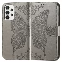 Imprinting Butterfly Flower Leather Case for Samsung Galaxy A33 5G, Wallet Viewing Stand Phone Cover - Grey