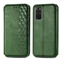 Auto-Absorbed PU Leather Case for Samsung Galaxy S20 Plus/S20 Plus 5G, Rhombus Imprinting Wallet Stand Design Phone Accessory - Green