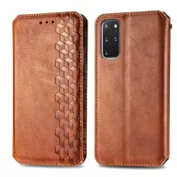 Auto-Absorbed PU Leather Case for Samsung Galaxy S20 Plus/S20 Plus 5G, Rhombus Imprinting Wallet Stand Design Phone Accessory - Brown