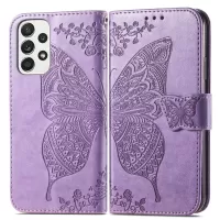 Imprinting Butterfly Flower Leather Case for Samsung Galaxy A33 5G, Wallet Viewing Stand Phone Cover - Light Purple